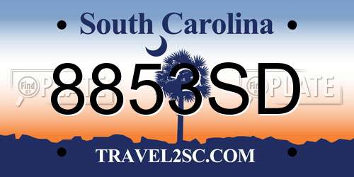 8853SD South Carolina License Plate
