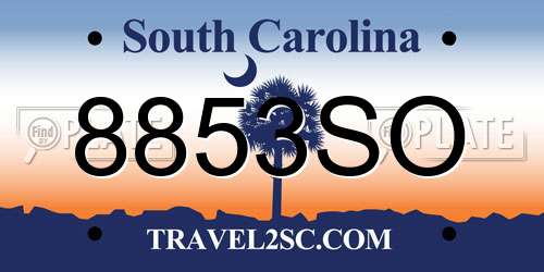 8853SO South Carolina License Plate