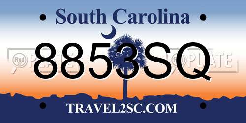 8853SQ South Carolina License Plate