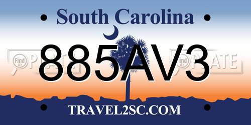 885AV3 South Carolina License Plate