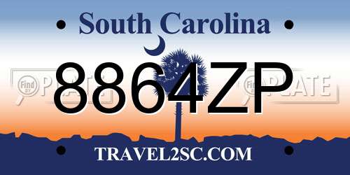 8864ZP South Carolina License Plate
