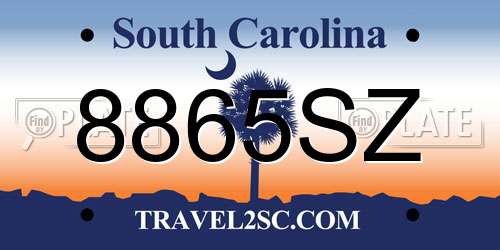 8865SZ South Carolina License Plate