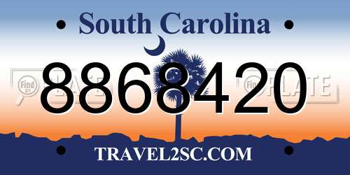 8868420 South Carolina License Plate