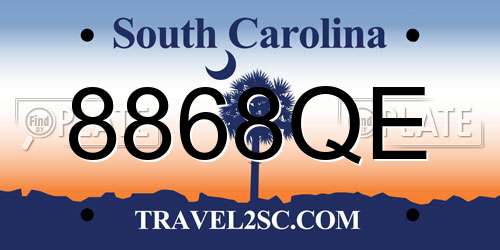8868QE South Carolina License Plate