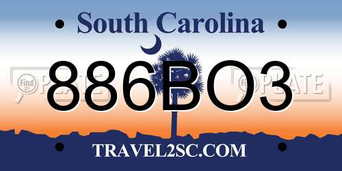 886BO3 South Carolina License Plate