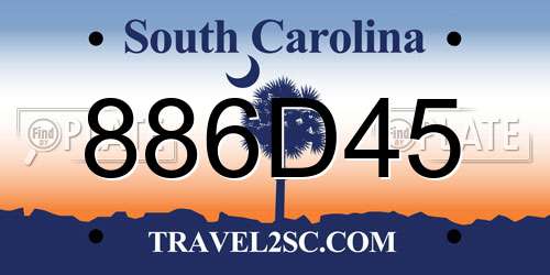 886D45 South Carolina License Plate