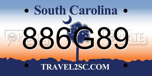 886G89 South Carolina License Plate