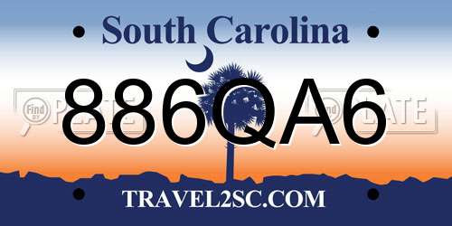 886QA6 South Carolina License Plate