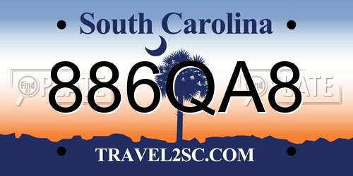 886QA8 South Carolina License Plate