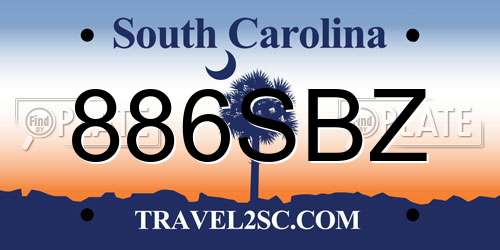 886SBZ South Carolina License Plate