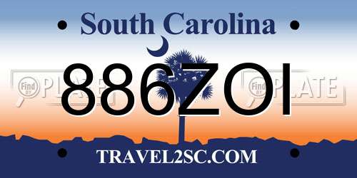 886ZOI South Carolina License Plate