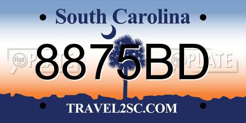 8875BD South Carolina License Plate