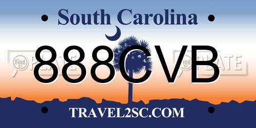 888CVB South Carolina License Plate