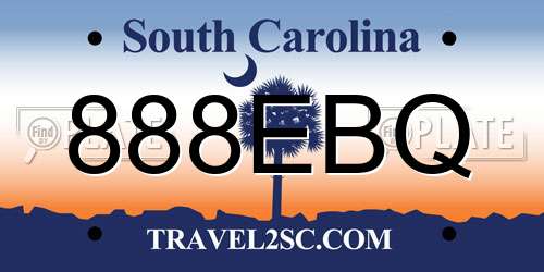 888EBQ South Carolina License Plate