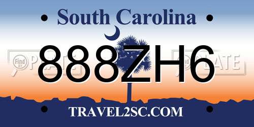 888ZH6 South Carolina License Plate