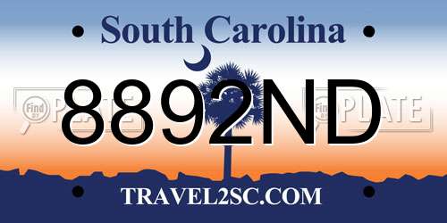8892ND South Carolina License Plate