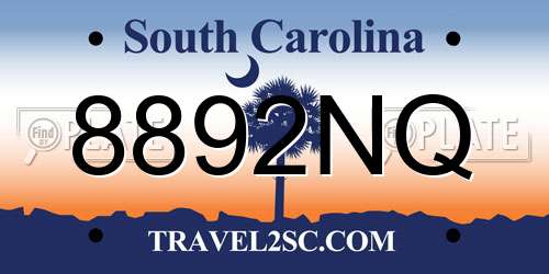 8892NQ South Carolina License Plate