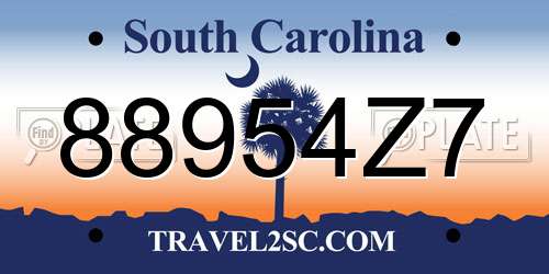 88954Z7 South Carolina License Plate