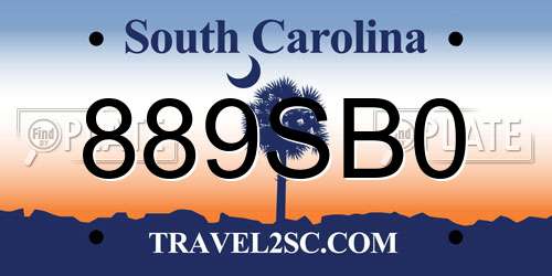 889SB0 South Carolina License Plate