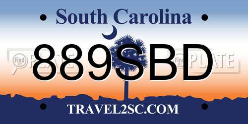 889SBD South Carolina License Plate