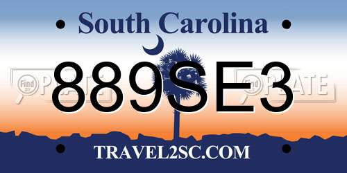 889SE3 South Carolina License Plate