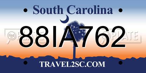 88IA762 South Carolina License Plate
