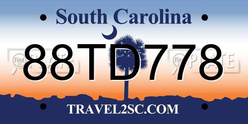 88TD778 South Carolina License Plate