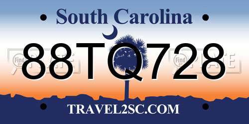 88TQ728 South Carolina License Plate
