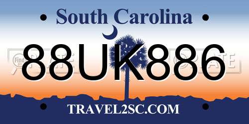 88UK886 South Carolina License Plate