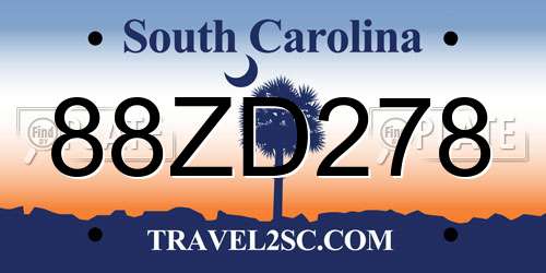 88ZD278 South Carolina License Plate