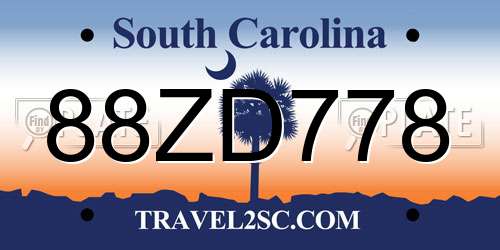 88ZD778 South Carolina License Plate