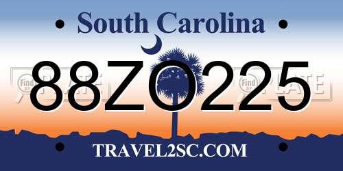 88ZO225 South Carolina License Plate