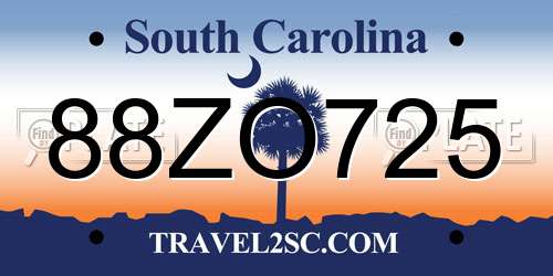 88ZO725 South Carolina License Plate