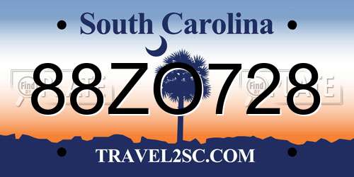 88ZO728 South Carolina License Plate