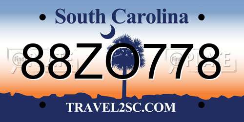 88ZO778 South Carolina License Plate