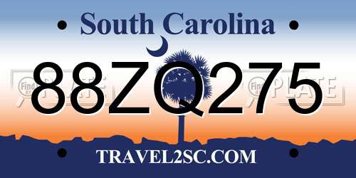 88ZQ275 South Carolina License Plate