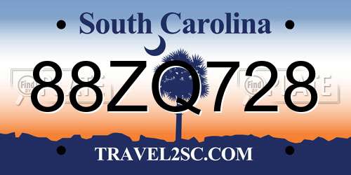 88ZQ728 South Carolina License Plate