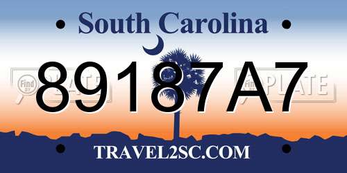 89187A7 South Carolina License Plate