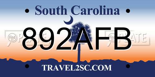 892AFB South Carolina License Plate