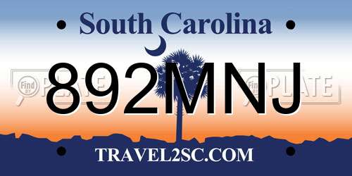 892MNJ South Carolina License Plate