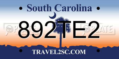 892TE2 South Carolina License Plate