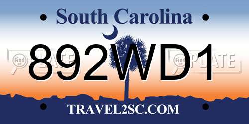 892WD1 South Carolina License Plate