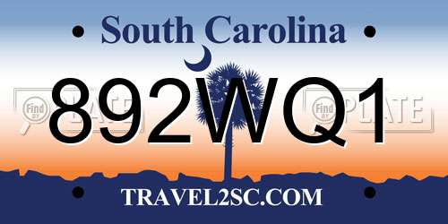 892WQ1 South Carolina License Plate