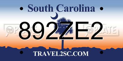 892ZE2 South Carolina License Plate