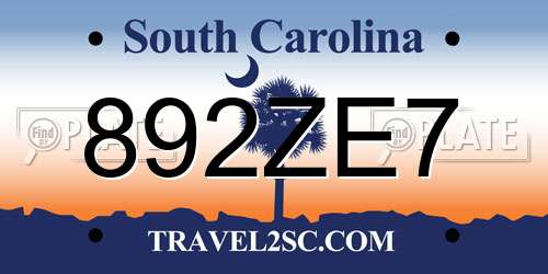 892ZE7 South Carolina License Plate