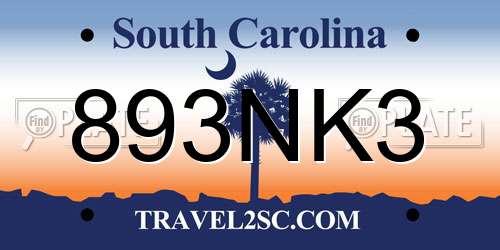 893NK3 South Carolina License Plate