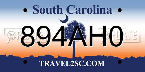 894AH0 South Carolina License Plate