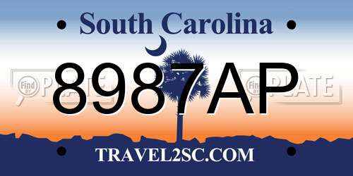 8987AP South Carolina License Plate