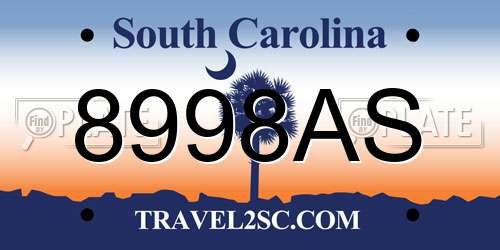 8998AS South Carolina License Plate