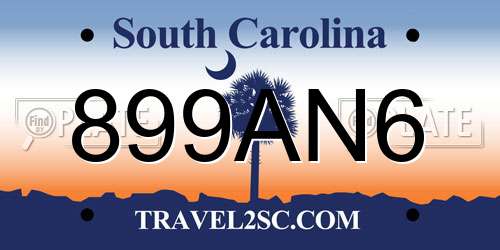 899AN6 South Carolina License Plate